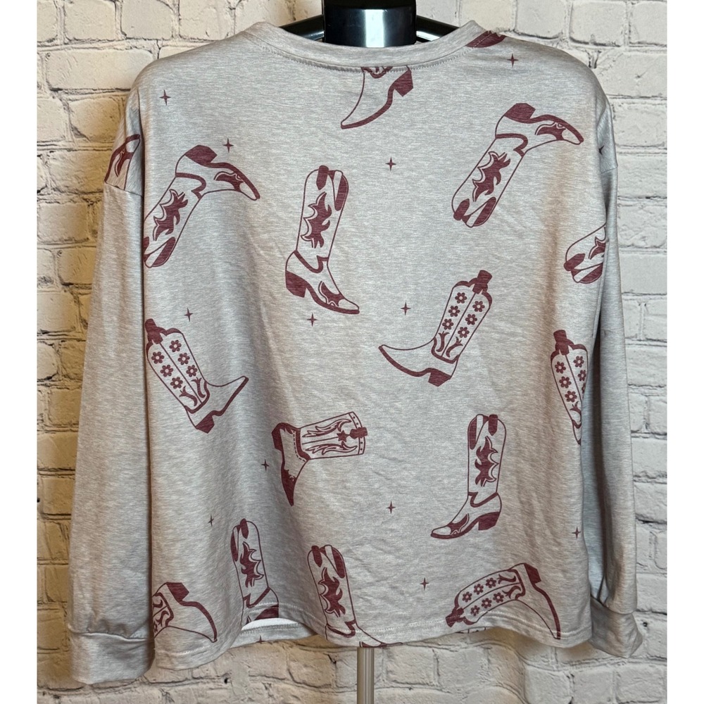 The Ledoux Western Cowboy Boot Print Loungewear Set Grey Burgundy XL Long Sleeve - Picture 3 of 7